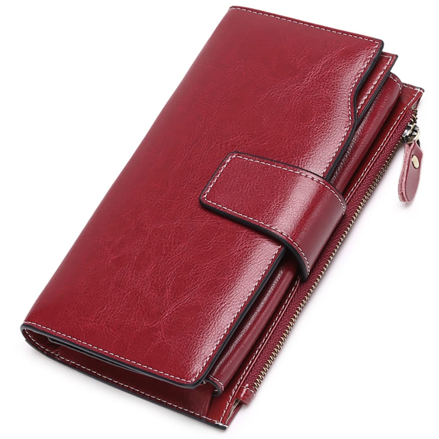HOTSENDEFN Women Leather Wallets RFID Blocking Clutch Card Holder Ladies Purse with Zipper Pocket