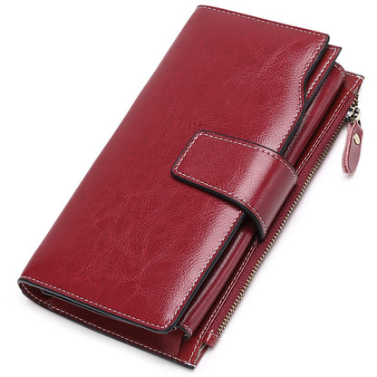 HOTSENDEFN Women Leather Wallets RFID Blocking Clutch Card Holder Ladies Purse with Zipper Pocket