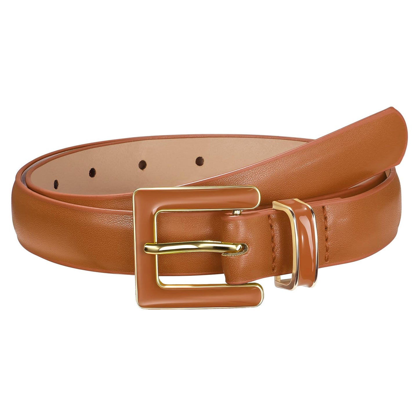 HOTSUOSDEY Women Skinny Leather Belt for Jeans Pants Dresses with Square Buckle, Thin Leather Waist Belt, Width 0.9"