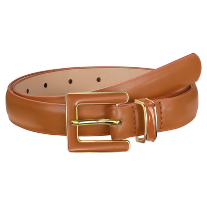 HOTSUOSDEY Women Skinny Leather Belt for Jeans Pants Dresses with Square Buckle, Thin Leather Waist Belt, Width 0.9"