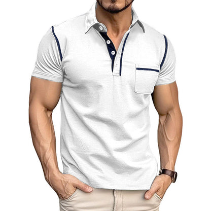 HOTMen's Fashion Polo Shirts Classic Short Sleeve Lightweight Button Cotton T-Shirt Casual Golf Tee Tops with Pocket