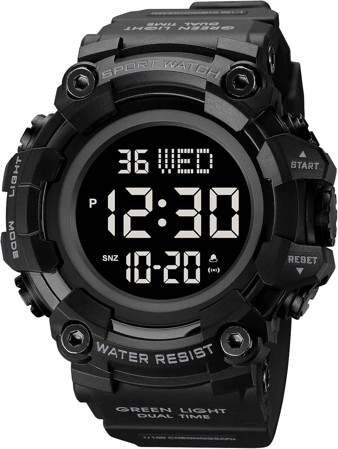 HOTXCZAP Men's Black Sports Watch - Large Face Chronograph Military Wristwatch with Luminous Hands, Waterproof Casual Silicone Strap for Outdoor and Daily Use - Gift for Men