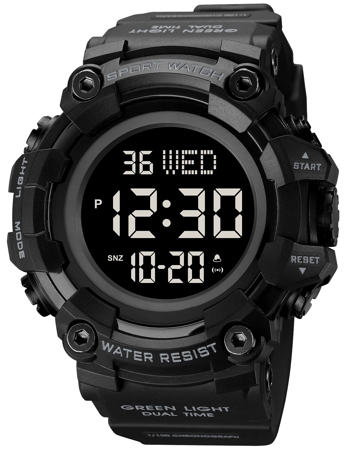 HOTXCZAP Men's Black Sports Watch - Large Face Chronograph Military Wristwatch with Luminous Hands, Waterproof Casual Silicone Strap for Outdoor and Daily Use - Gift for Men