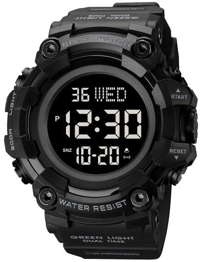 HOTXCZAP Men's Black Sports Watch - Large Face Chronograph Military Wristwatch with Luminous Hands, Waterproof Casual Silicone Strap for Outdoor and Daily Use - Gift for Men