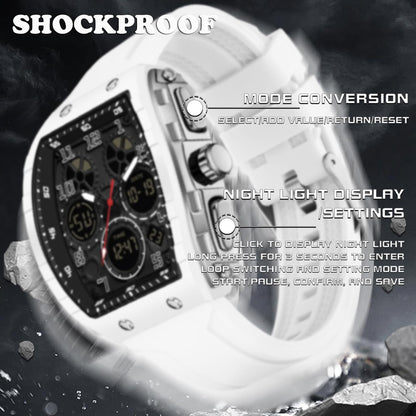 HOTfindtime Watches for Men Relojes para Hombres Wristwatch with Digital Analog Dual Time Display Countdown Stopwatch Punk Cool Design 5ATM Waterproof Mens Watch | Reloj de Hombre Rectangle Design Digital Analog Dual Time Display Countdown Stopwatch Punk