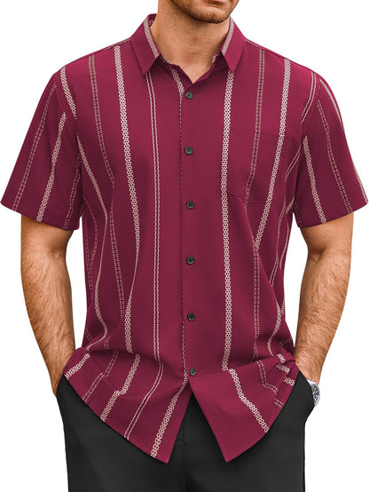 HOTHardaddy Men's Casual Striped Shirts Button Down Short Sleeve Blouse Summer Hawaiian Shirt