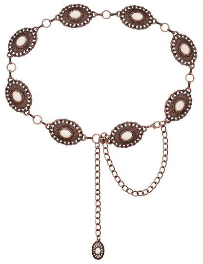 HOTTOPACC Western Metal Concho Belt for Women Cowgirl Chain Belts for Dresses Jeans Country Concert Outfit