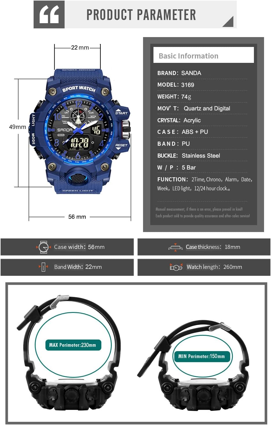 HOTKXAITO Men's Watches Sports Outdoor Waterproof Military Wrist Watch Date Multi Function Tactics LED Alarm Stopwatch