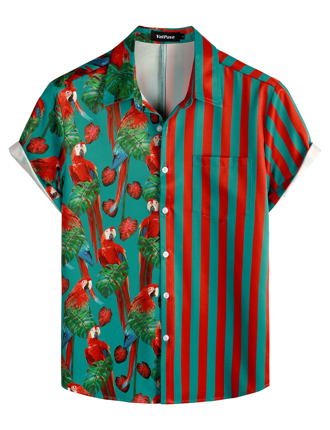 HOTVATPAVE Mens Hawaiian Flamingo Shirt Casual Tropical Summer Beach Shirts | Animal Print, Button Down Short Sleeve, Stylish, Untucked, Vacation, Floral, Cruise, Date, Party, Rave, Concert, Pocket