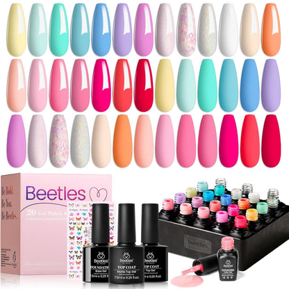 HOTBeetles Gel Nail Polish Kit with U V Light - 80Pcs 55 Colors Gel Nail Kit | Color Enchantment with Everything Base Top Coat Beginner Starter at Home Nails Kit Manicure DIY Salon Tools Gifts for Women