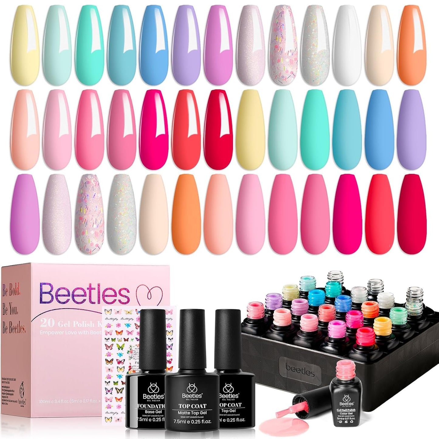 HOTBeetles Gel Nail Polish Kit with U V Light - 80Pcs 55 Colors Gel Nail Kit | Color Enchantment with Everything Base Top Coat Beginner Starter at Home Nails Kit Manicure DIY Salon Tools Gifts for Women
