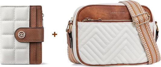 HOTBOSTANTEN Quilted Crossbody Bags for Women ＆ Small Wallet for Women Leather RFID Blocking Card Holder