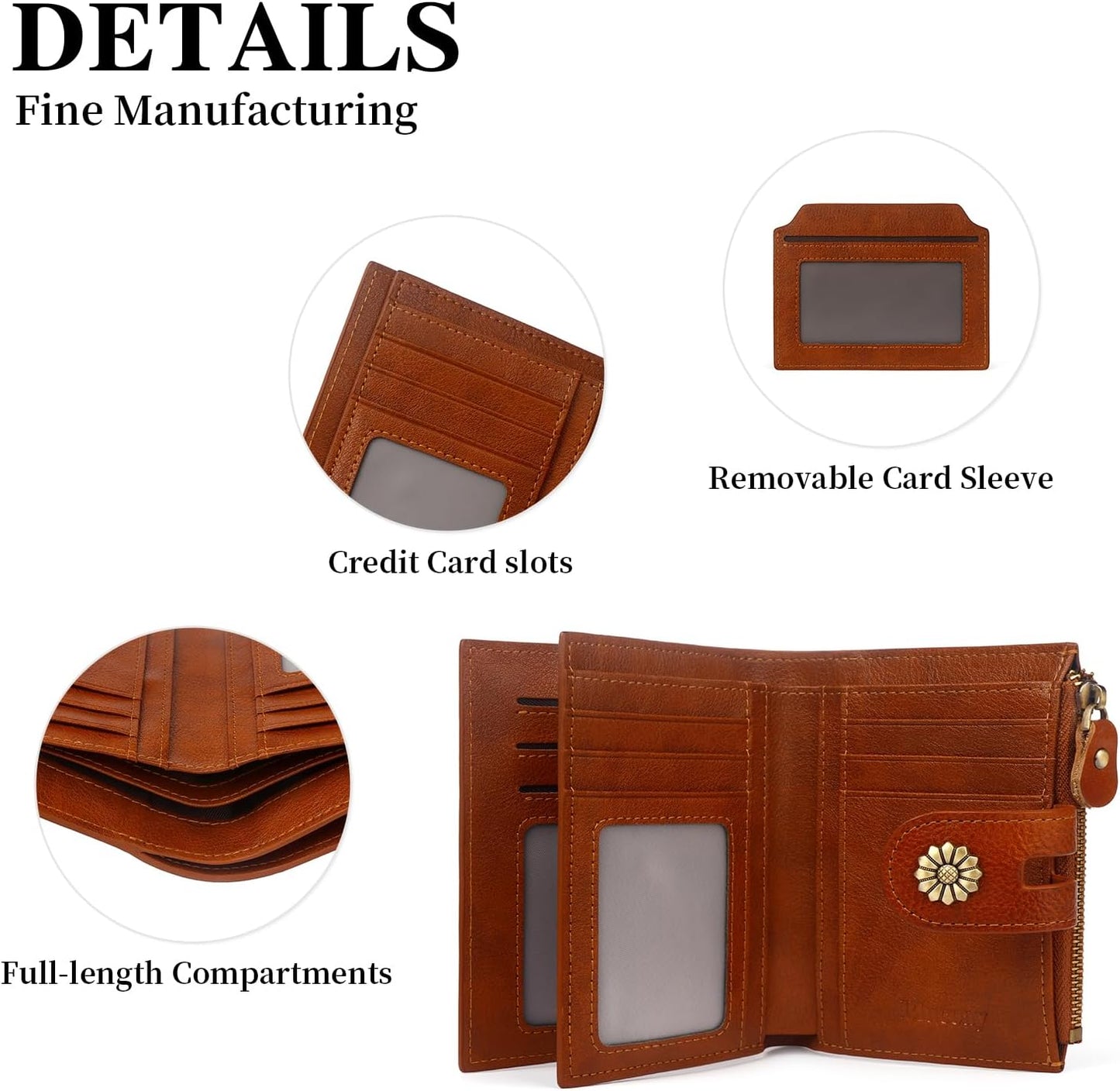 HOTWallet Women,RFID Blocking Leather Womens Wallet Bifold Compact Card Holder Small Wallet for Women with Removable ID Window Brown