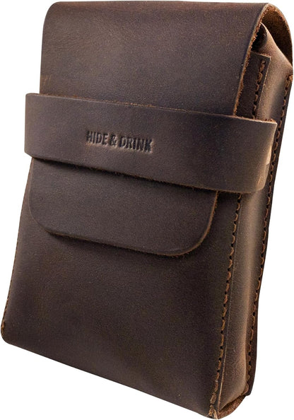 HOTHide & Drink, Classic Case for Playing Cards (Not Included) Secure Storage, Playing Deck Holder, Travel Accessory, Full Grain Leather, Handmade, Bourbon Brown