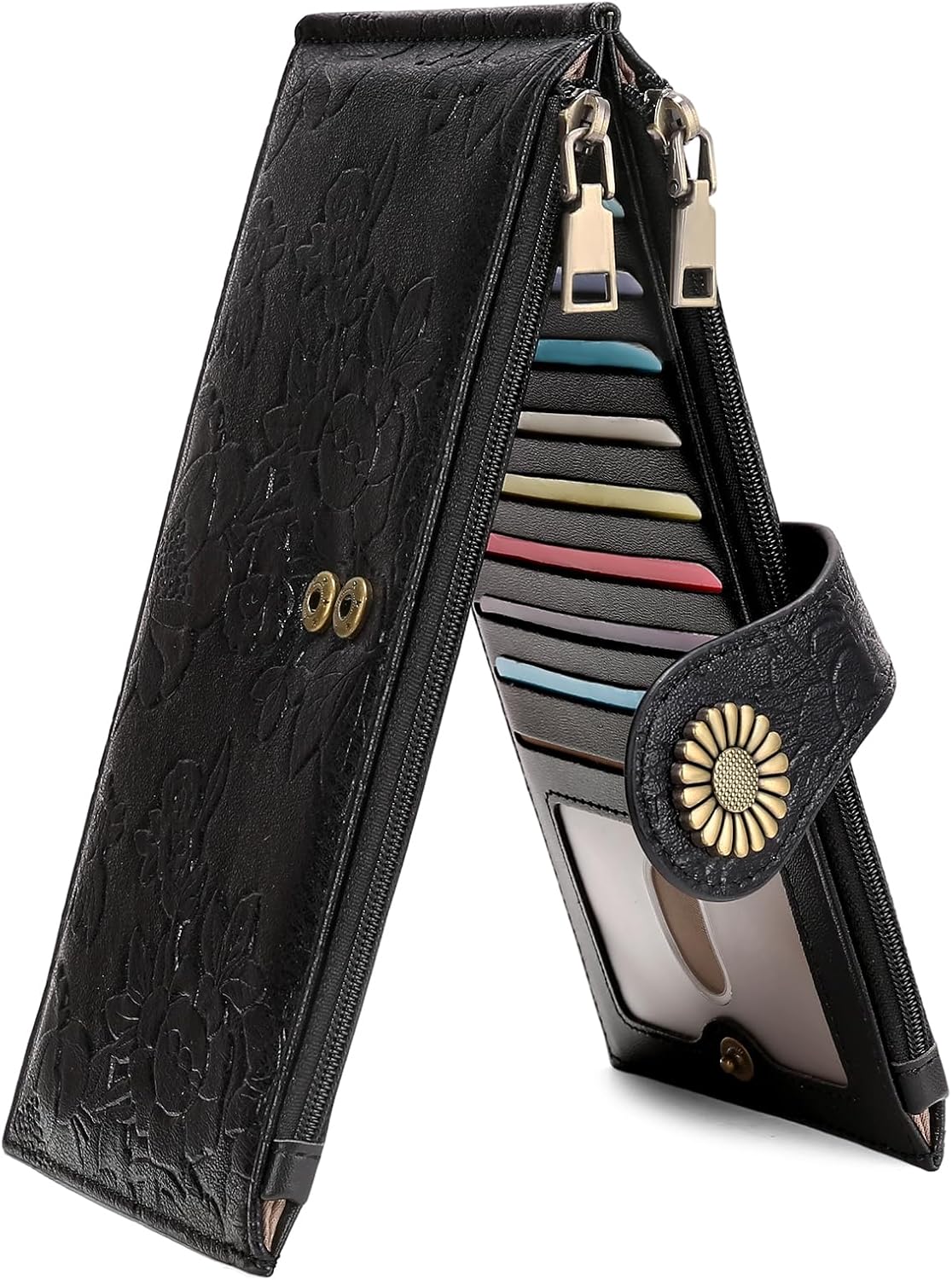 HOTFALAN MULE Slim Wallet for Women RFID Blocking Bifold Leather Card Holder | Vegan Leather RFID Wallet Women Ladies Clutch Purse Multi Card Wallet Case with 2 Zipper Pockets