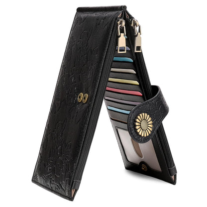 HOTFALAN MULE Slim Wallet for Women RFID Blocking Bifold Leather Card Holder | Vegan Leather RFID Wallet Women Ladies Clutch Purse Multi Card Wallet Case with 2 Zipper Pockets