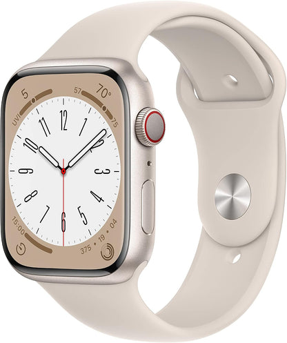 HOTApple Watch Series 8 (GPS, 45MM) - Starlight Aluminum Case with Starlight Sport Band (Renewed Premium)