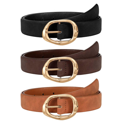 HOTJASGOOD 3 Pack Women Belts for Jeans Pants Ladies Leather Waist Belt Casual Fashion Trend Belt for Women with Gold Buckle