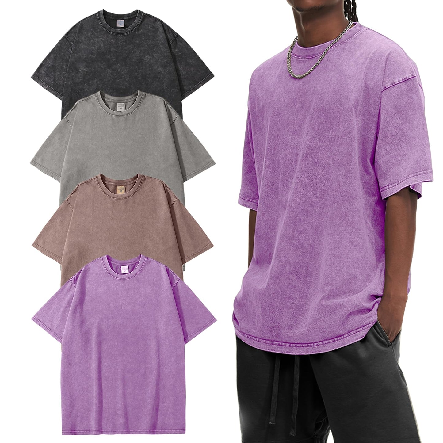 HOTEiscntd Mens Oversized T-Shirts Heavyweight Cotton Vintage Unisex Baggy Tee