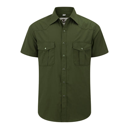 HOTMens Western Cowboy Pearl Snap Short Sleeve Casual Two Pockets Work Solid Derss Button Up Wrinkle Free Shirts