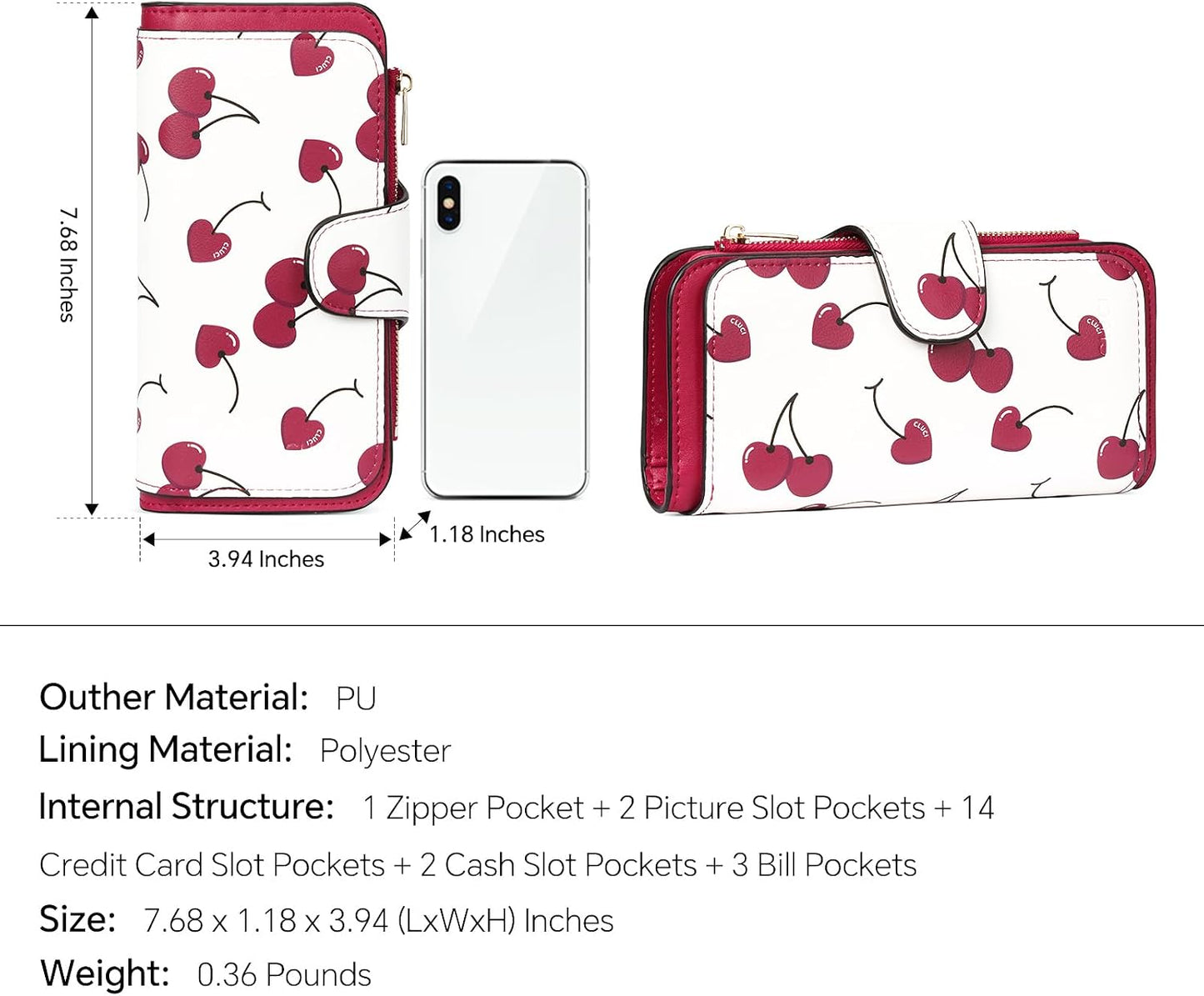 HOTCLUCI Cherry Wallet for Women Bundles with Wallet for Women