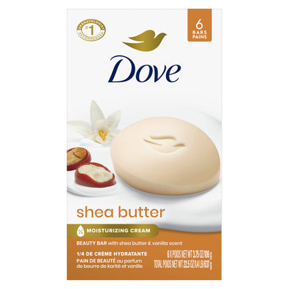 HOTDove Shea Butter Beauty Bar Soap 8 Count, Nourishing Cleanser, 3.75 oz I Moisturizing beauty bar with ¼ moisturizing cream and shea butter for soft, radiant skin