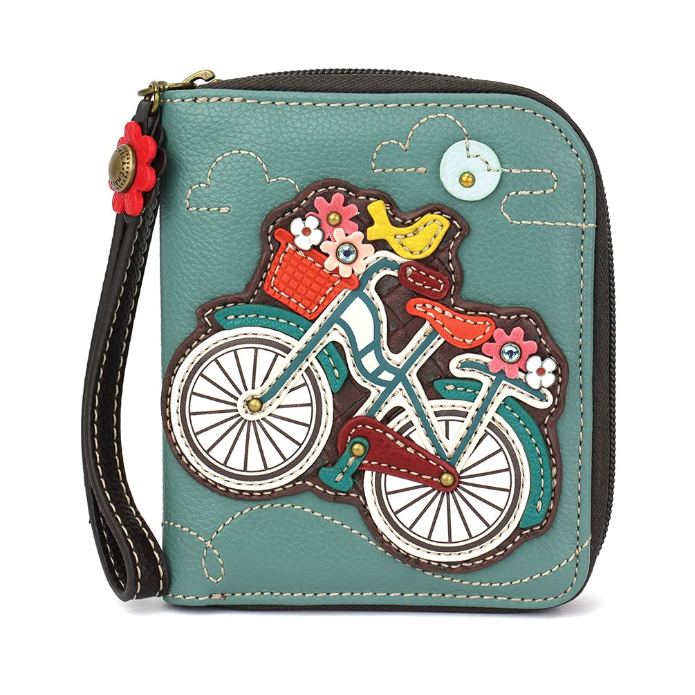 HOTCHALA Zip Around Wallet, Wristlet, 8 Credit Card Slots, Sturdy Pu Leather - Frog - Turquoise