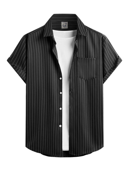 HOTHardaddy Men's Casual Striped Shirts Button Down Short Sleeve Blouse Summer Hawaiian Shirt