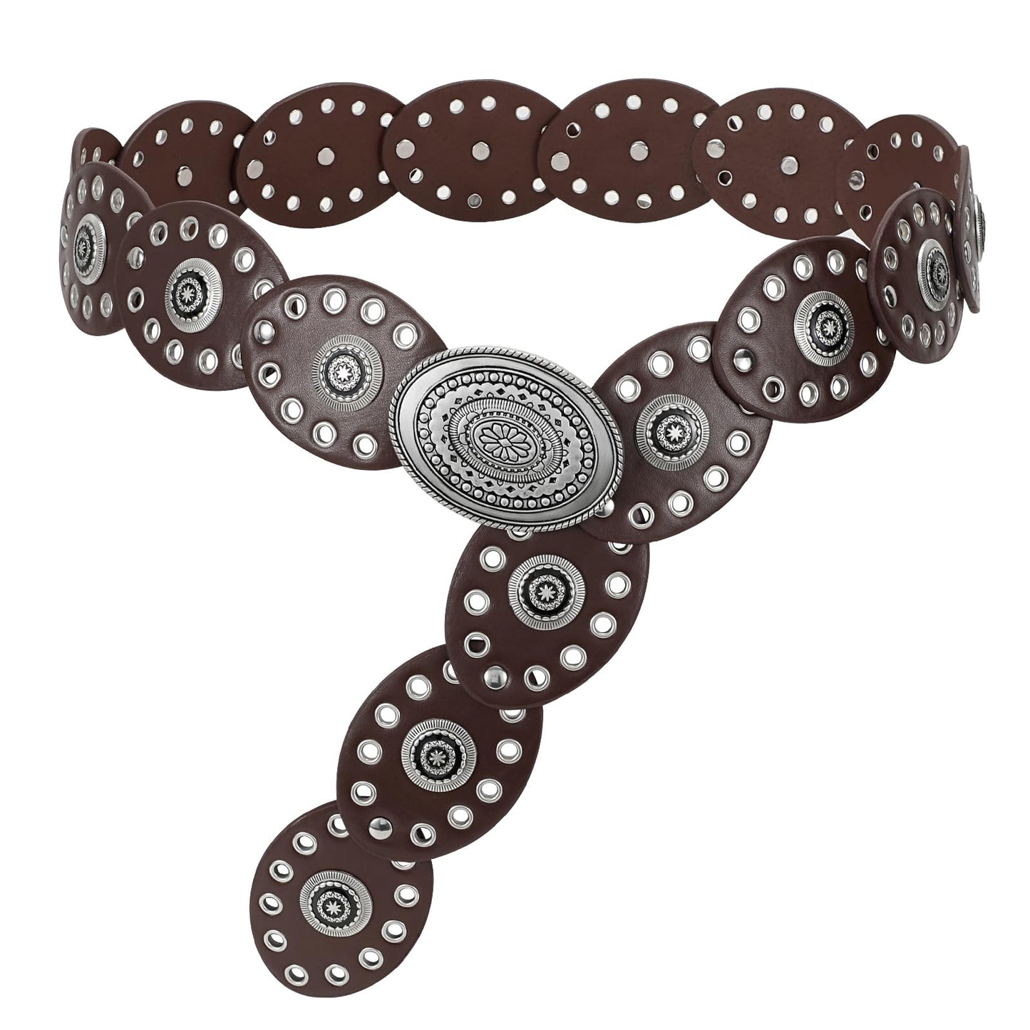 HOTLEACOOLKEY Hollow Western Disc Belt for Dress Boho Concho Belt Vintage Country Waist Belts for Women