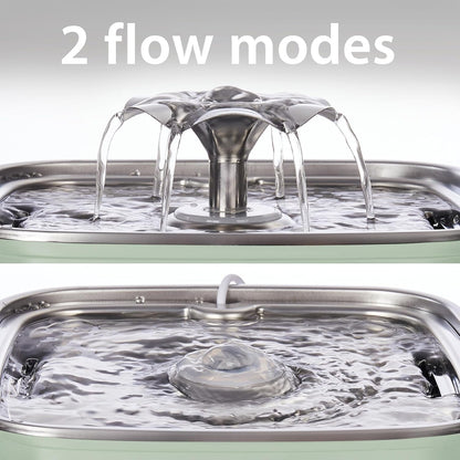HOTVeken Innovation Award Winner Stainless Steel Cat Water Fountain, 108oz/3.2L Automatic Pet Fountain Dog Water Dispenser with Replacement Filters & Silicone Mat for Cats, Dogs (Tea Green)
