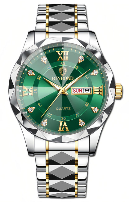 HOTGosasa Luxury Men's and Women's Business Diamond Stainless Steel Waterproof Roman Numeral Analog Quartz Watch with Day-Date Calendar, Gold and Silver Tone