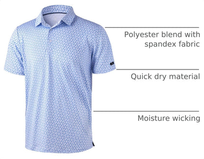 HOTObla Mens Golf Polo Shirts Short Sleeve Dry Fit Performance Moisture Wicking Casual Print Collared Golf Shirts for Men