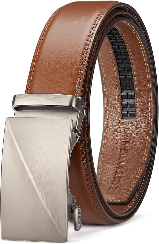 HOTBOSTANTEN Mens Belt Leather Ratchet Belt For Men Dress and Casual with Adjustable Buckle, Trim to Fit