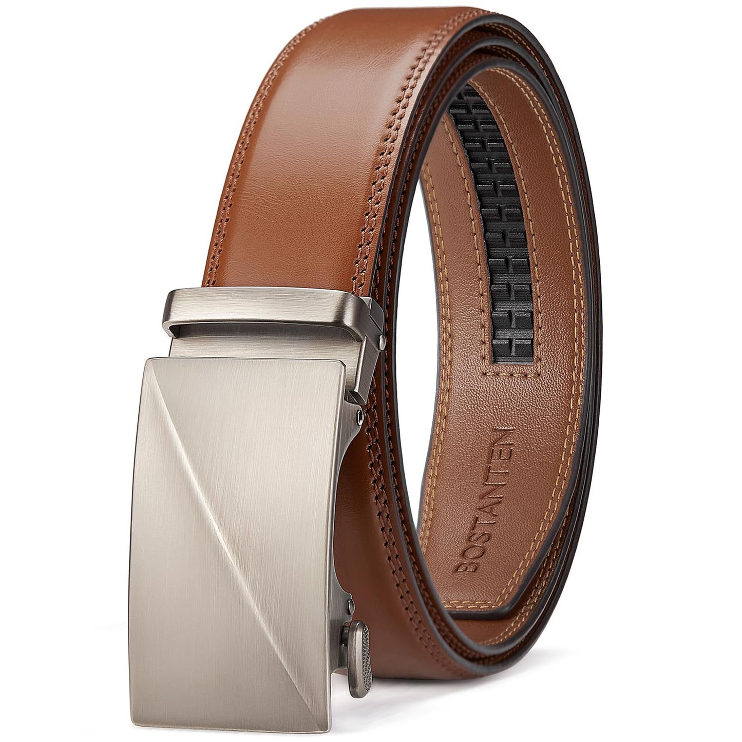 HOTBOSTANTEN Mens Belt Leather Ratchet Belt For Men Dress and Casual with Adjustable Buckle, Trim to Fit