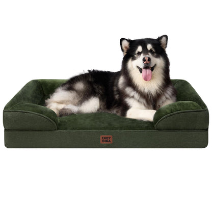 HOTEHEYCIGA Orthopedic Dog Beds for Extra Large Dogs 44x32Inch, Polyurethane Foam XL Pet Bed with Sides, Non-Slip and Egg-Crate Foam Big Dog Couch Bed with Washable Removable Cover, Grey