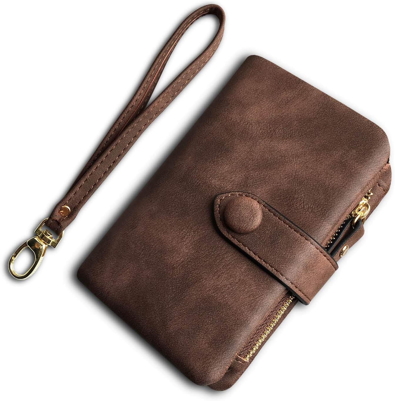 HOTAOXONEL Women's Small Bifold Leather wallet Rfid blocking Ladies Wristlet with Card holder id window Coin Purse