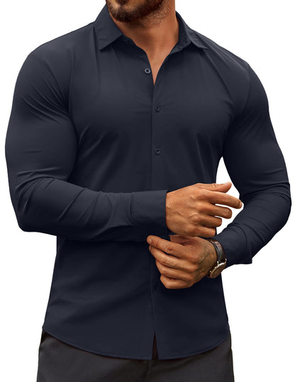 HOTCOOFANDY Men's Muscle Fit Dress Shirts Wrinkle-Free Long Sleeve Casual Button Down Shirts