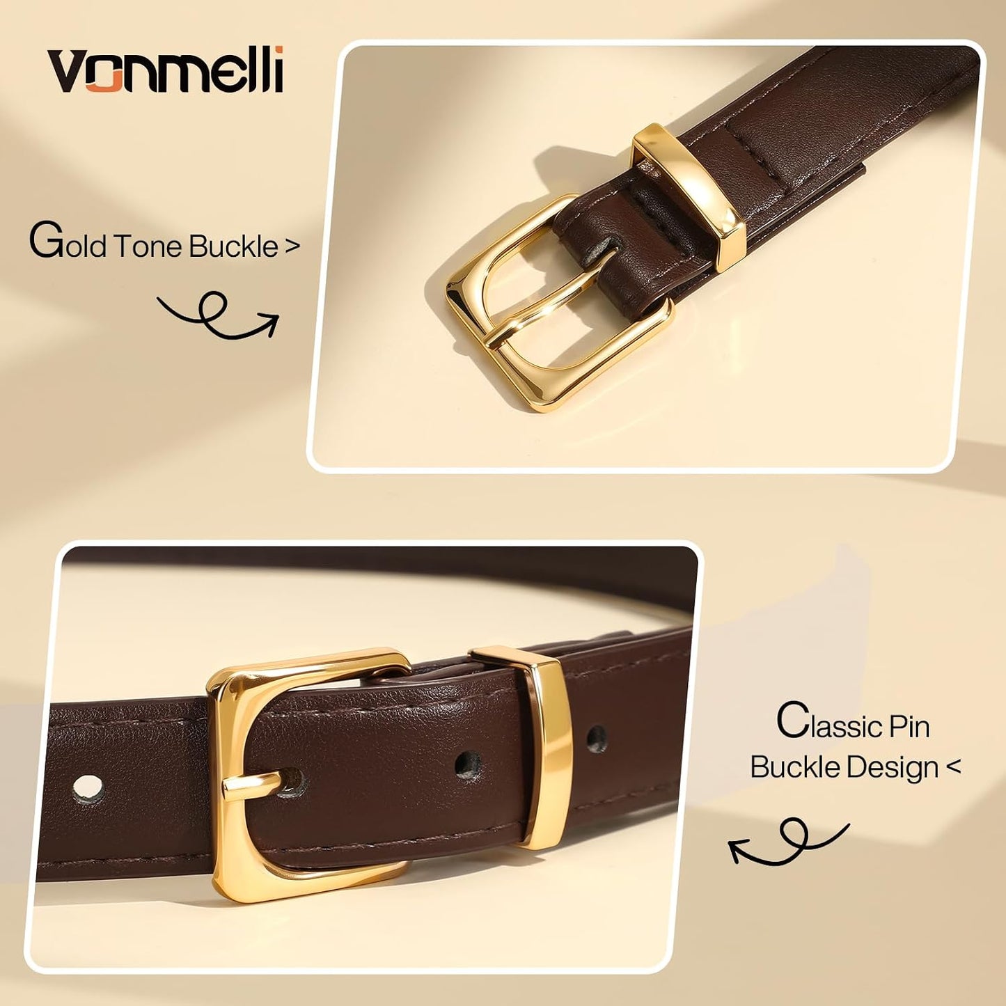HOTVONMELLI Womens Thin Leather Belt for Jeans Pants Dress Fashion Skinny Belt with Gold Buckle for Women