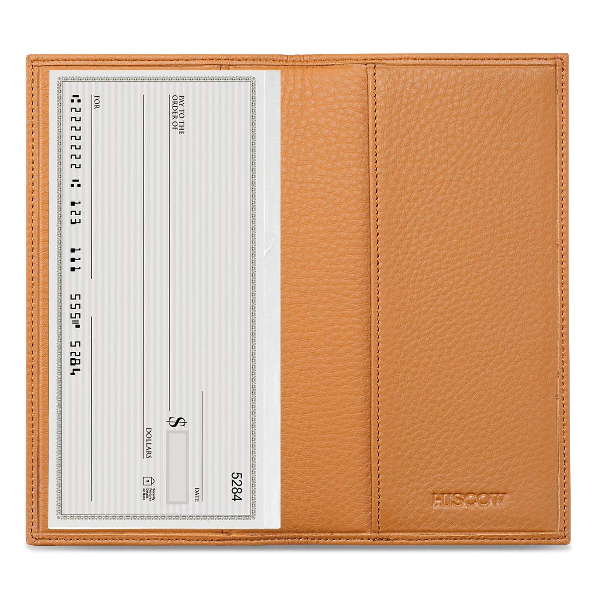 HOTHISCOW Slim Leather Checkbook Cover for Personal Checks | Full grain cowhide, transaction register & check book pockets, removable duplicate divider, durable stitching, gifts for men