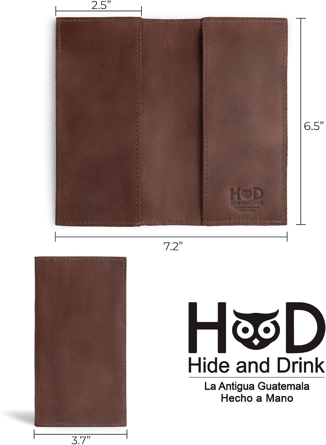 HOTHide & Drink, Checkbook Cover, Minimalist Organizer for Personal or Business Finances, Bill Holder, Full Grain Leather, Handmade, Bourbon Brown