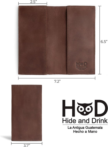 HOTHide & Drink, Checkbook Cover, Minimalist Organizer for Personal or Business Finances, Bill Holder, Full Grain Leather, Handmade, Bourbon Brown