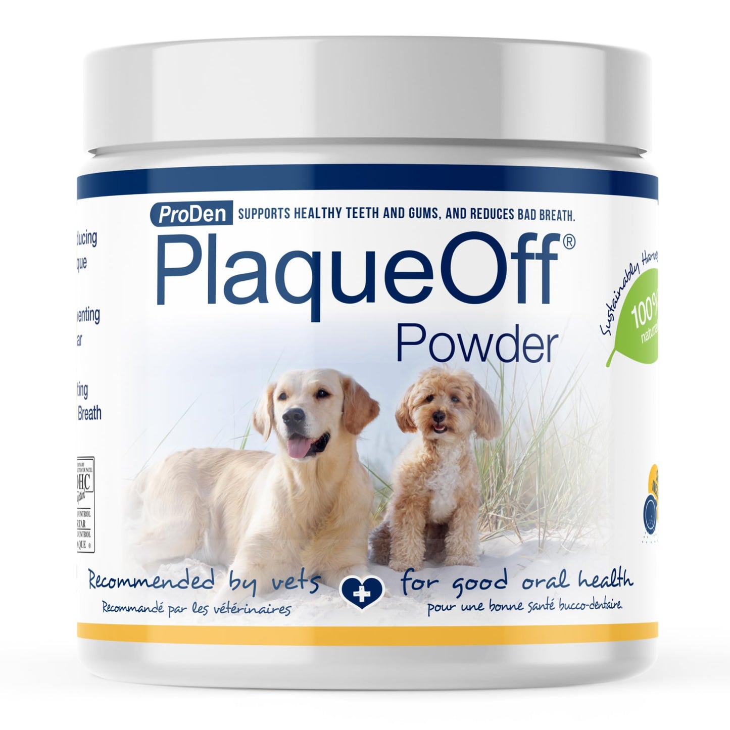 HOTProDen PlaqueOff Powder for Dogs - Dog Tartar and Plaque Remover - 60g | VOHC Accepted Dental Powder for Pet Oral Care - Supports Fresher Breath and Dental Hygiene - 100% Natural Kelp Formula
