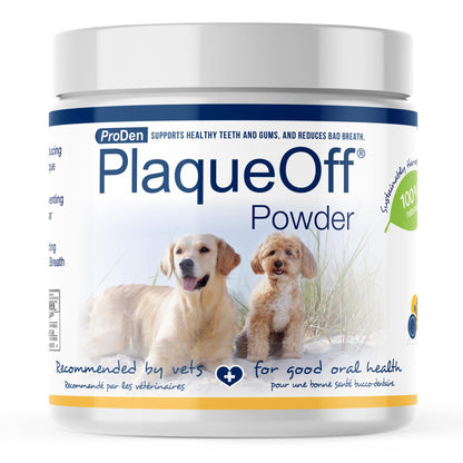 HOTProDen PlaqueOff Powder for Dogs - Dog Tartar and Plaque Remover - 60g | VOHC Accepted Dental Powder for Pet Oral Care - Supports Fresher Breath and Dental Hygiene - 100% Natural Kelp Formula