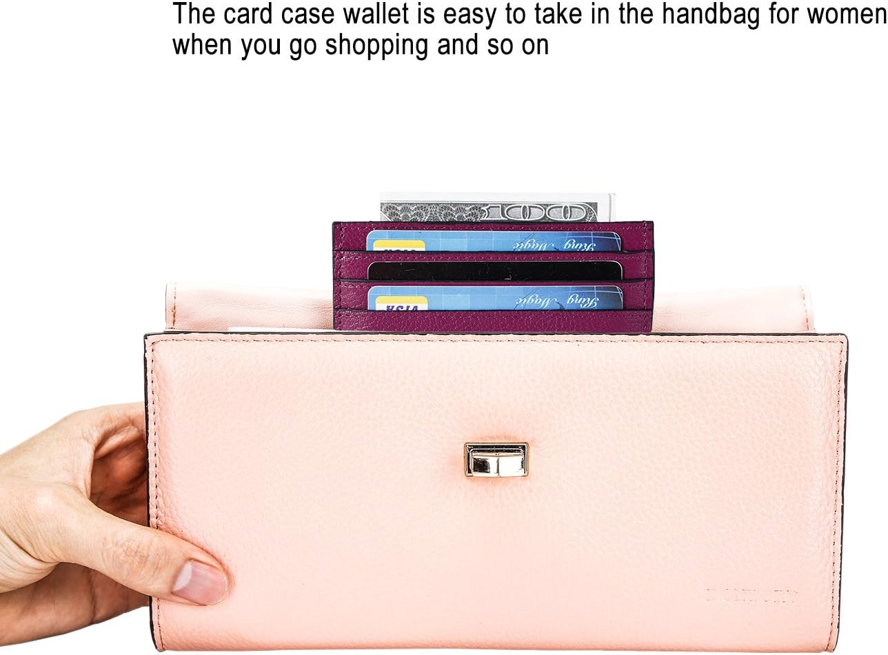 HOTDONWORD RFID Slim Leather Card Case Wallet Minimalist Credit Card Holder Money Clip (Purple)