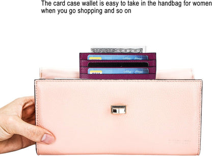 HOTDONWORD RFID Slim Leather Card Case Wallet Minimalist Credit Card Holder Money Clip (Purple)