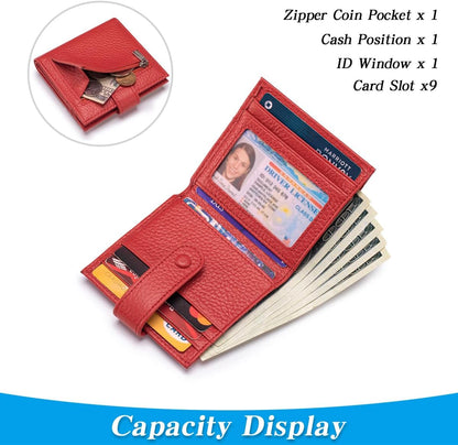 HOTSmall Wallet For Women Slim Leather Bifold Wallets RFID Credit Card Holder With Zipper Coin Pouch ID Window,Red