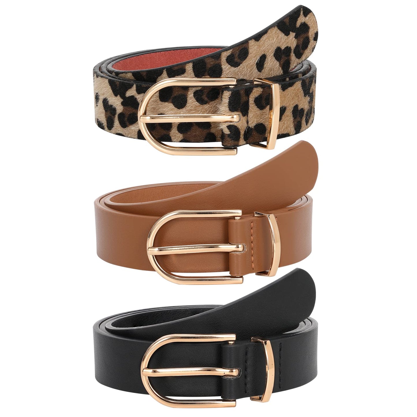 HOTJASGOOD Women’s Leather Belts for Jeans Pants Fashion Ladies Belt with Gold Buckle