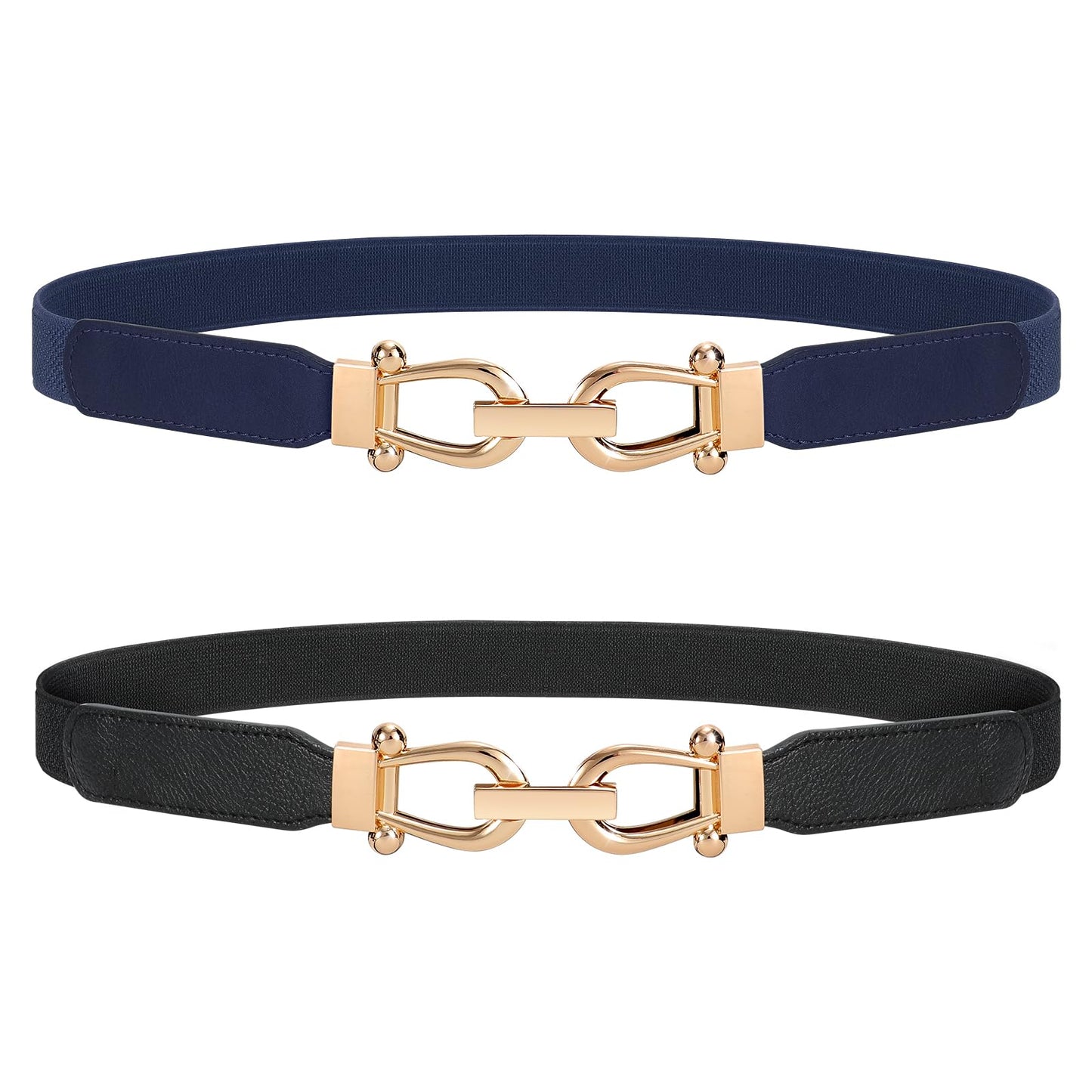 HOTJASGOOD Women Stretchy Waist Belt Retro Elastic Skinny Belt for Ladies with Gold Buckle