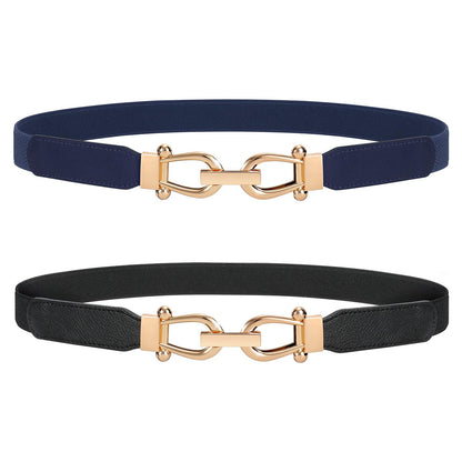 HOTJASGOOD Women Stretchy Waist Belt Retro Elastic Skinny Belt for Ladies with Gold Buckle