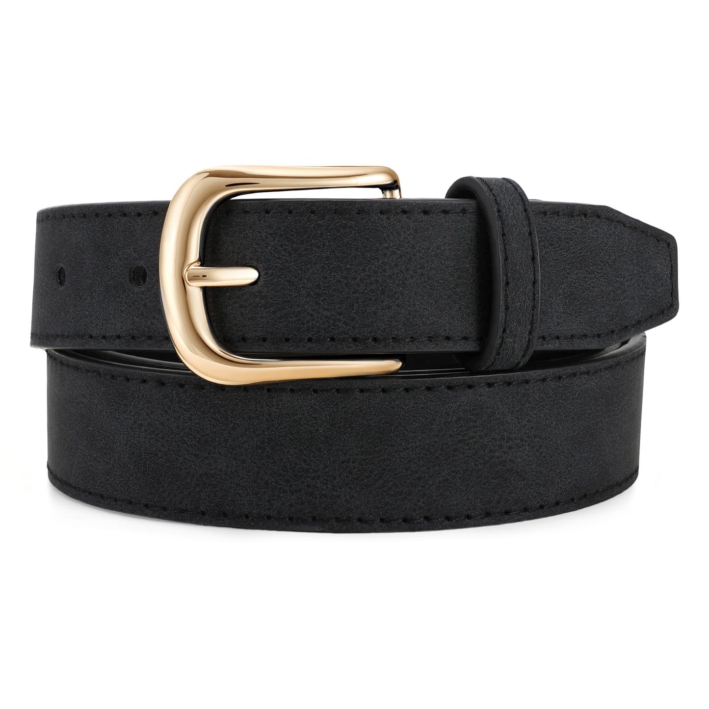 HOTJASGOOD Women Leather Belt with Gold Buckle Vintage Elegant Casual Waist Belt for Jeans Pants
